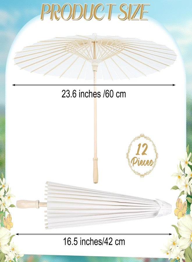 Aodaer 12 Pieces Wedding Paper Umbrella 23.6 Inch White Paper Decorative Chinese Japanese Parasol Umbrella Crafts Vintage DIY Painting Decor Wedding Favor for Photography Props Bridal Party - Image 2